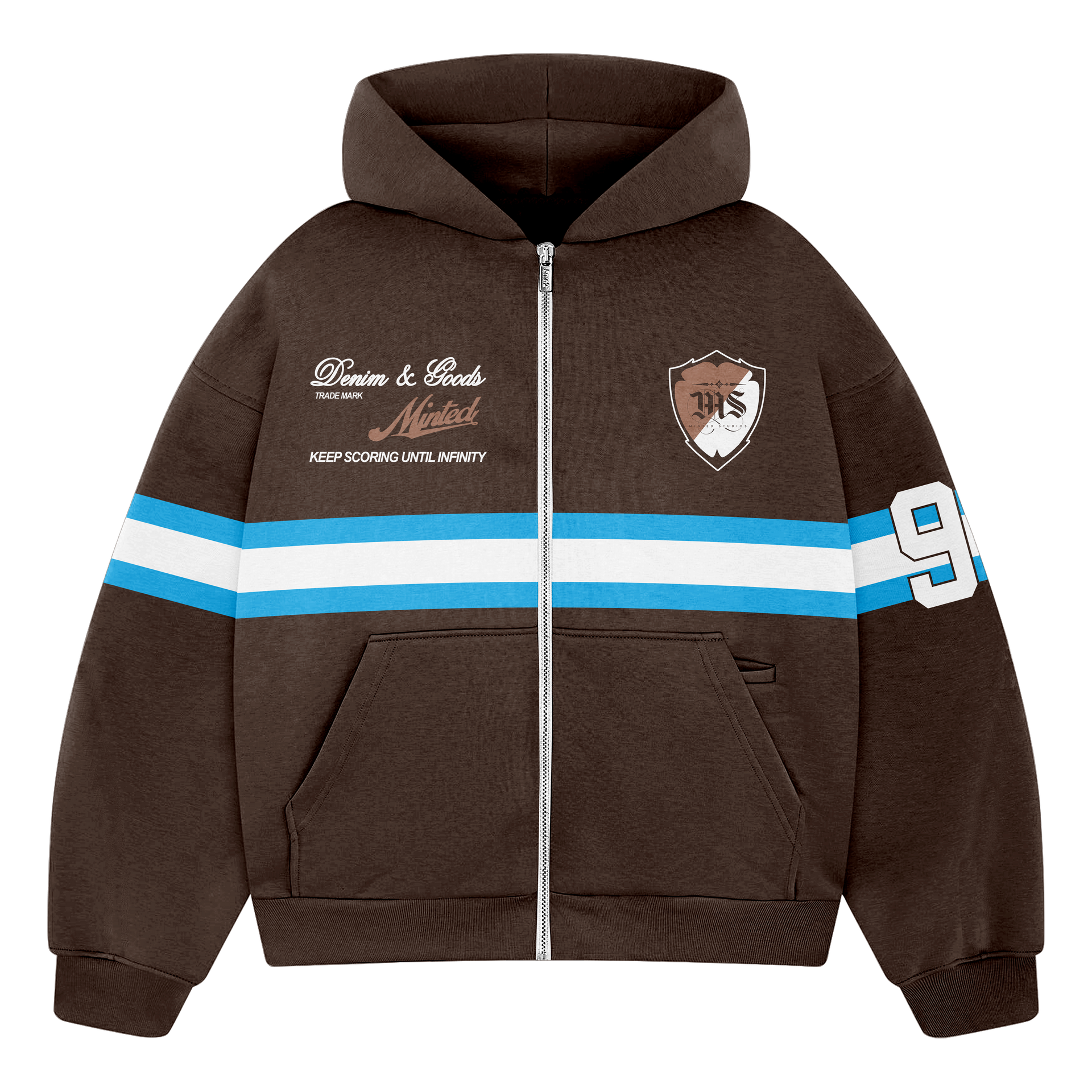 FRENCH TERRY COTTON UNIVERSITY HOODIE DARK MOCHA