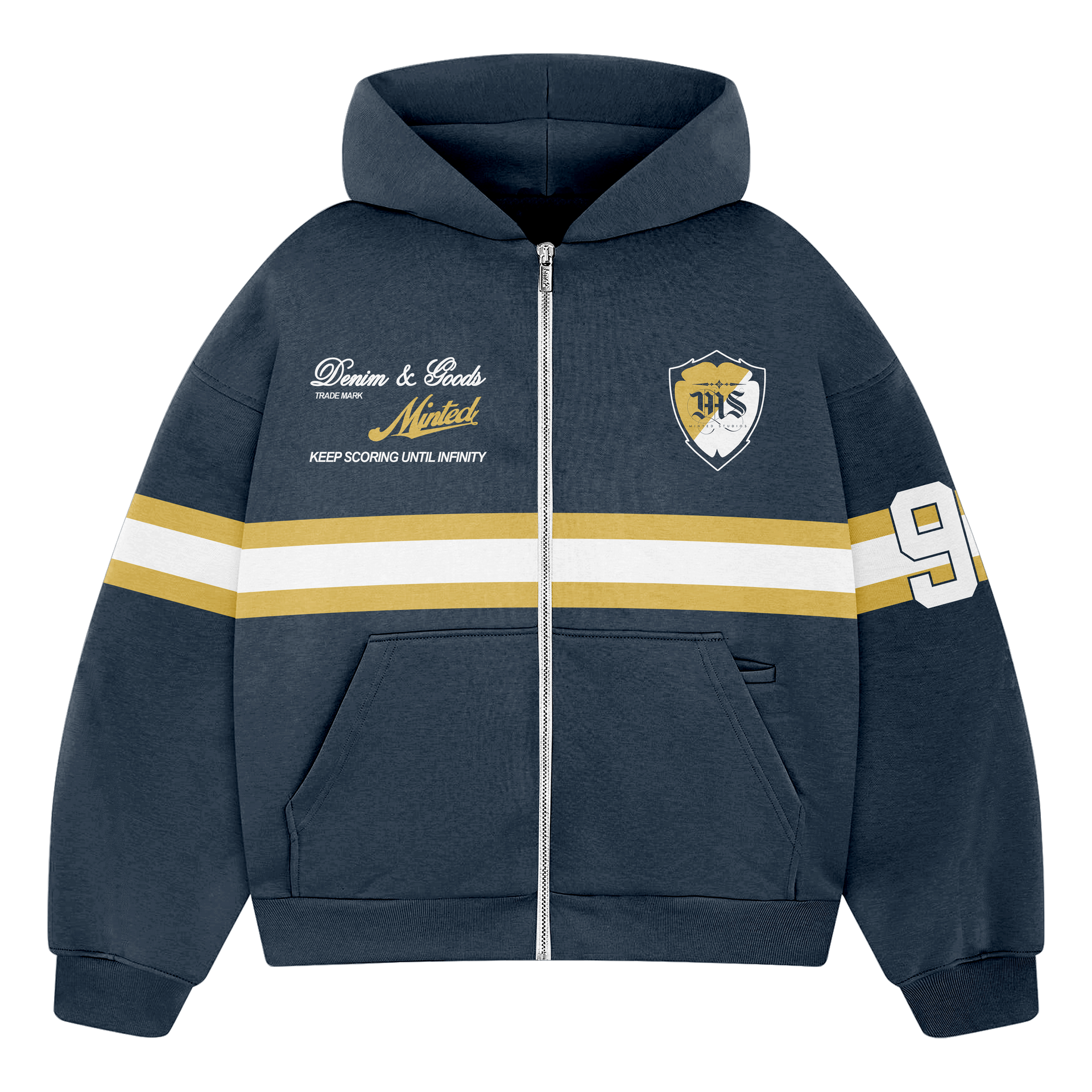 FRENCH TERRY COTTON UNIVERSITY HOODIE MIDNIGHT BLUE